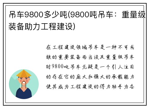 吊车9800多少吨(9800吨吊车：重量级装备助力工程建设)