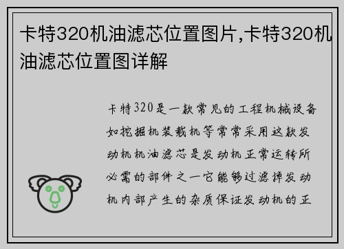 卡特320机油滤芯位置图片,卡特320机油滤芯位置图详解